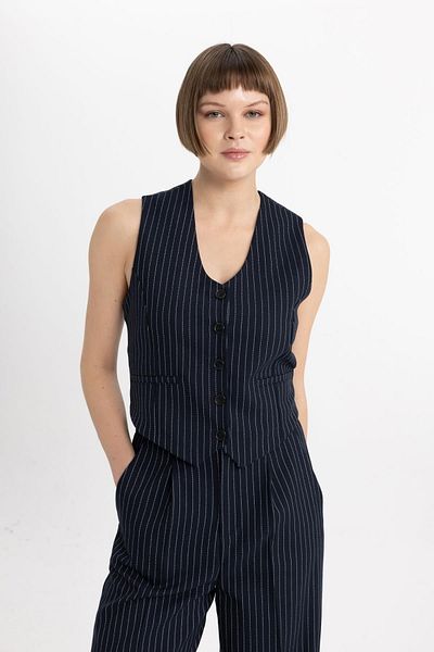 DeFacto V-Neck Striped Button Blazer Vest C2027Ax24Sp