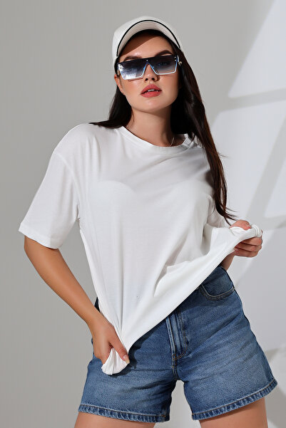 Endies Компактна велосипедна комір Oversize T-Shirt - 100% бавовна 21752 ЕКРУ