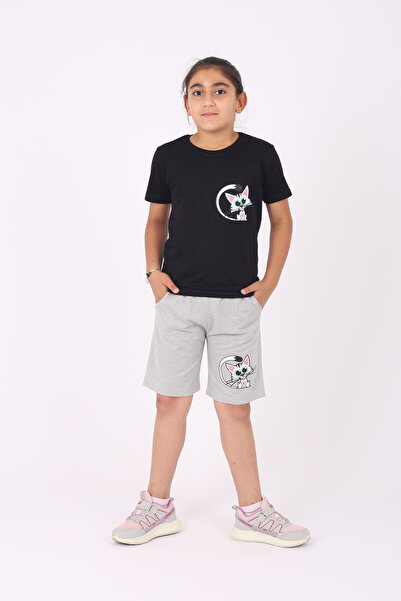 Çiggo Kids 3-piece Print Detailed Pocketed Shorts/capri Set for Girls