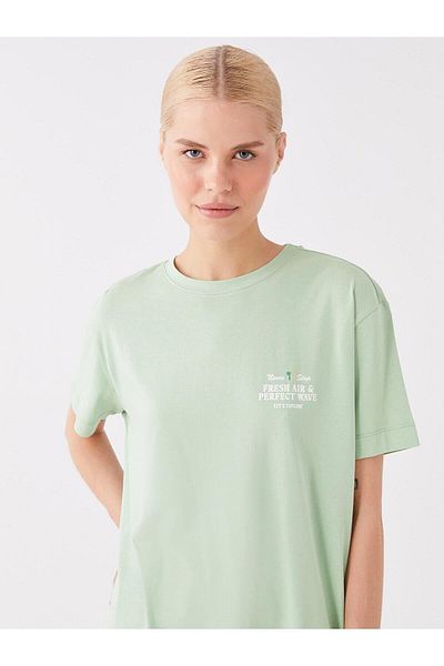 LC Waikiki LCW Modest - Crew Neck Printed Oversize Women's Tunic, Short Sleeve