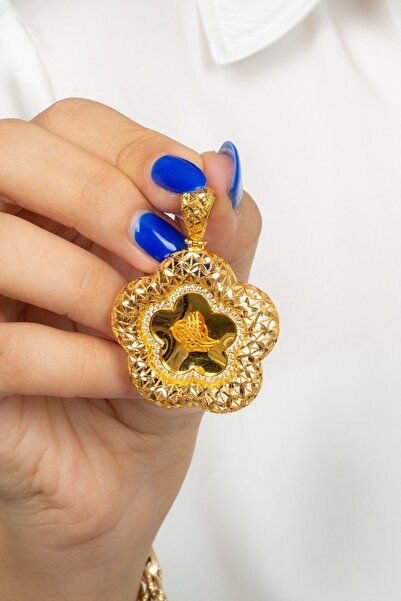 MÜCEVHER SARAYI 14 Ayar Altın Tuğrali Çiçek Kolye Ucu