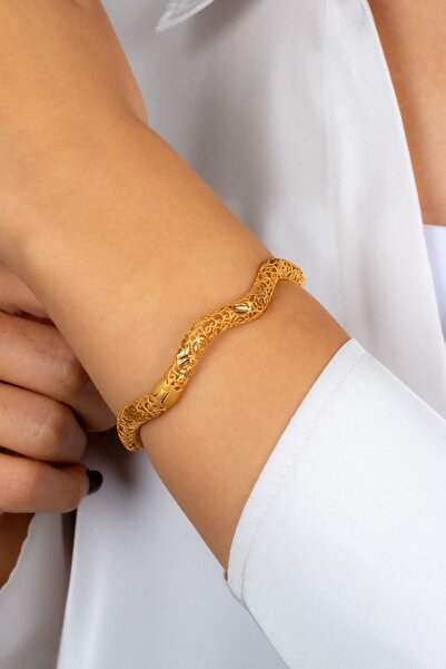 MÜCEVHER SARAYI 22 Ayar Altın Füzyon Su Dalgası Kelepçe Bileklik