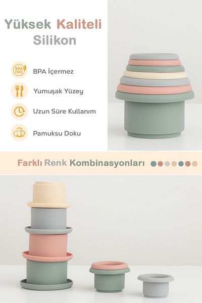 Meleni Baby Set of 7 Silicone Educational Tower Activity Toys - Children's Beach Sand Play Tower - Baby Beach Toy