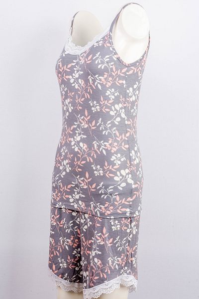 BSM High Quality Patterned Lace Viscose Pajamas Set - Thin Straps Shorts