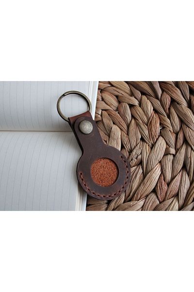 CONOCER Airtag Protective Compatible Genuine Leather Case Keychain Handmade