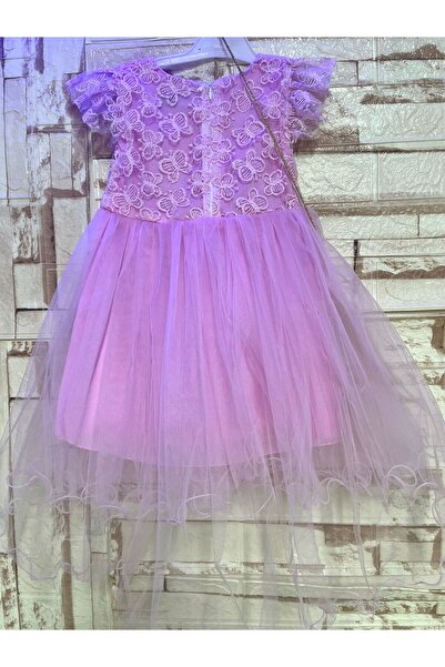 Butik Lena Pembe Çocuk Çantalı Abiye Elbise