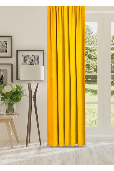 cheap's home Honeycomb Textured Velvet Woven Plain Stitching Extraphore Drawstring Background Curtain (DARK YELLOW)