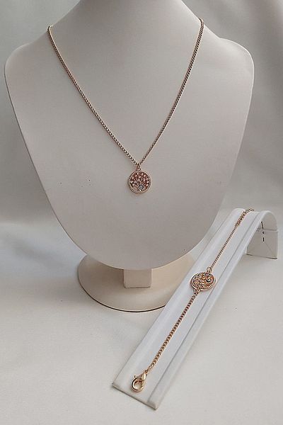 BİJUTERİ EVİ Tree of Life Evil Eye Beaded Zircon Stone Gold Color Necklace and Bracelet Set