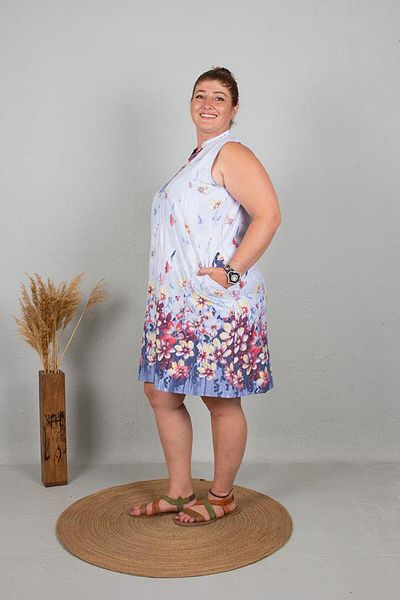 Truva XXL TruvaXxl Plus Size - Light Blue Print Sleeveless Dress Elb682