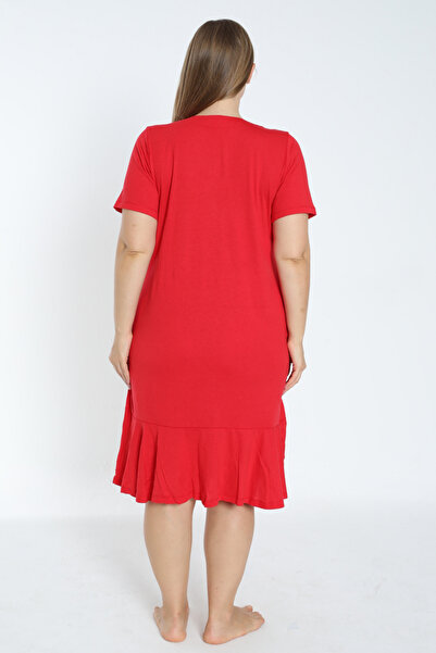 İntensive Plus Size Cotton Ruffle Dress - Short Sleeve and Button