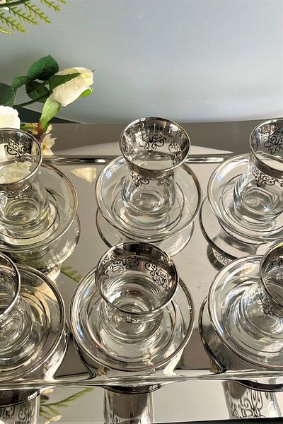 Paşabahçe Decostyle 62561 12 Piece Tea Set with Thick Base Silver Pattern 100 Cc