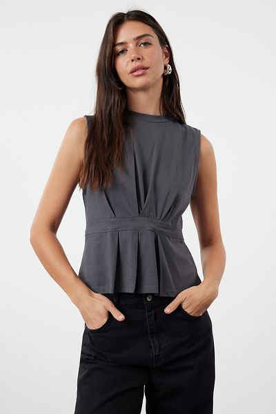Trendyol Collection Πλεκτή Ανθρακί Μπλούζα - TWOSS24BZ00587