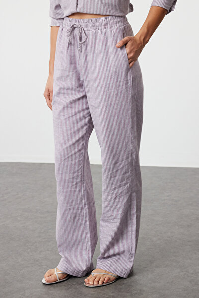 Trendyol Collection Lilac plátěné široké kalhoty s vysokým pasem - TWOAW25JE00014