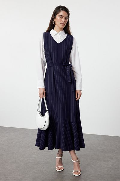 Trendyol Modest Μπλε ριγέ Gilet φόρεμα - TCTSS24EB00287