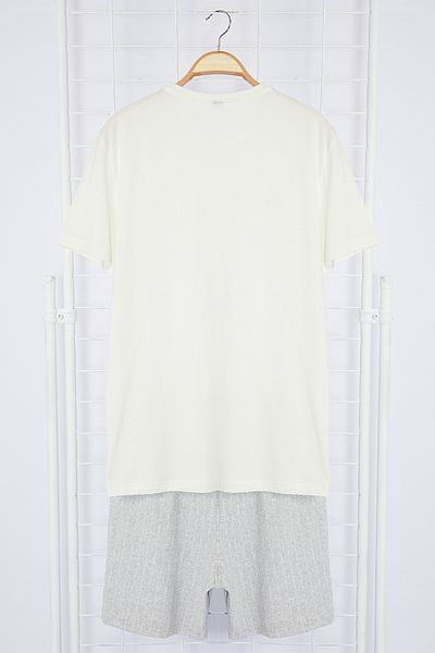 Trendyol Collection Σετ Πυτζάμες Πλεκτό Σορτς με λαιμόκοψη εκρού γκρι - TMNSS2PT00051