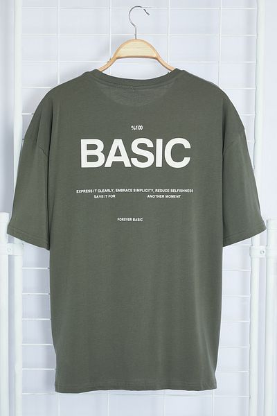 Trendyol Collection Oversize khaki šedé tričko Crew Neck Slogan - TMNSS23TS00263