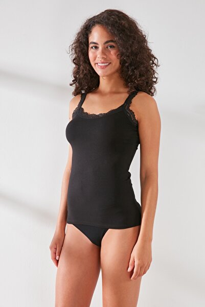 C&City C11411 Women's Modal Cotton Lace Undershirt Black