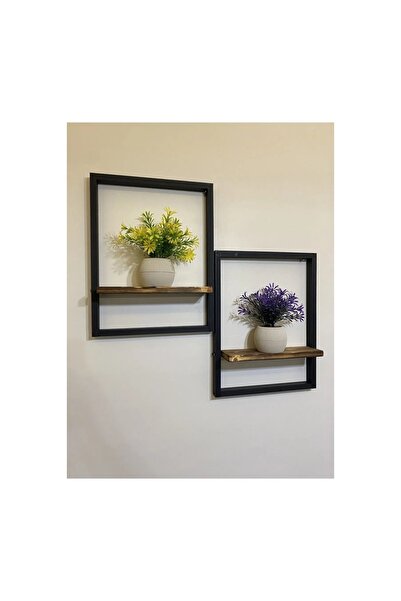 DDPEST B.2' Li Dekoratif Siyah Ahşap Çerçeveli Raf Çiçeklik, Duvar Saksılığı-b
