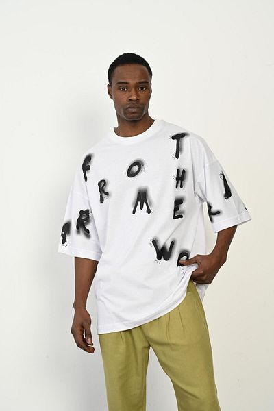 Rocqerx R-5759 Μπλουζάκι με στάμπα με γράμματα Oversize Single Jersey