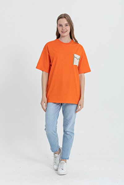 Rocqerx R-5729 Оверсайз футболка з мереживним коміром - кишені