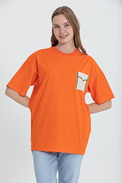 Rocqerx R-5729 Оверсайз футболка з мереживним коміром - кишені