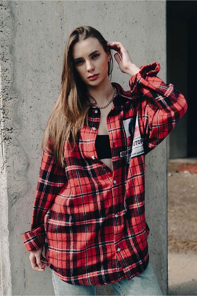 Rocqerx R-3818 Men's Standing Collar Patch Plaid Shirt