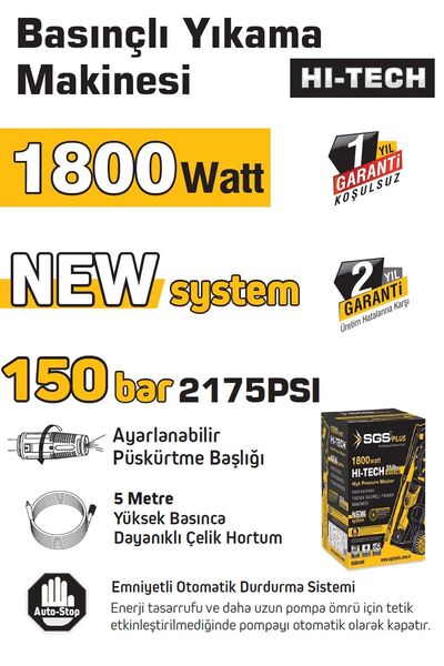 İBTAŞ SGS5400 - 150 BAR Yüksek Basınçlı Oto Araba Motor Minibüs Bahçe Yıkama Temizleme Makinesi 1800 Watt