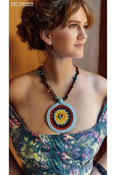 drt tasarım Burgundy Green Mandala Stone Knitted Necklace