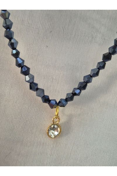 MFS Gray Crystal Cut Beaded Stone Necklace