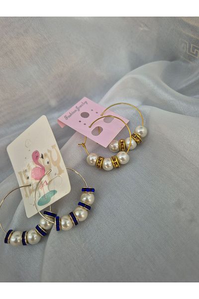 MFS Gold and Silver Pearl Glass Pearl Earrings - 2PCS