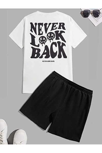 coolart Tricou și pantaloni scurți Never Look Back - Alb Negru Set de pantalo...