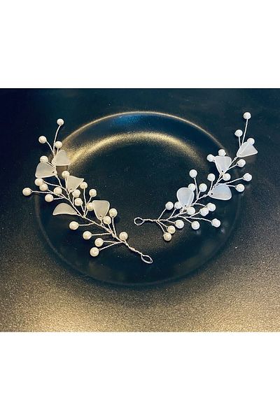 Merio tasarım Pearl Crystal Double Side CrownWedding, engagement, promise, henna Hair Accessory
