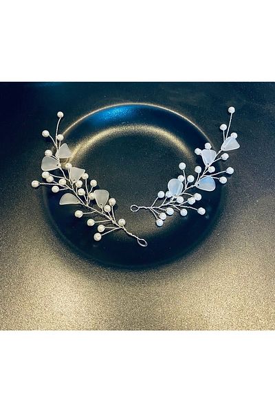 Merio tasarım Pearl Crystal Double Side CrownWedding, engagement, promise, henna Hair Accessory