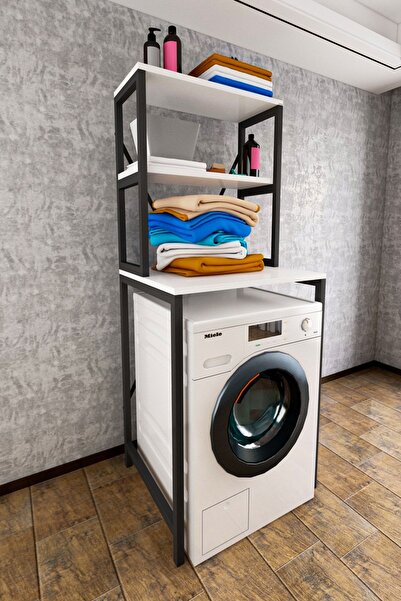 Tiryaki Aksesuar Çamaşır Makinesi Dolabı Üstü Düzenleyici Raf Banyo Dolabı Rafı Makina Üstü Dolap Raf 3 Raflı Beyaz