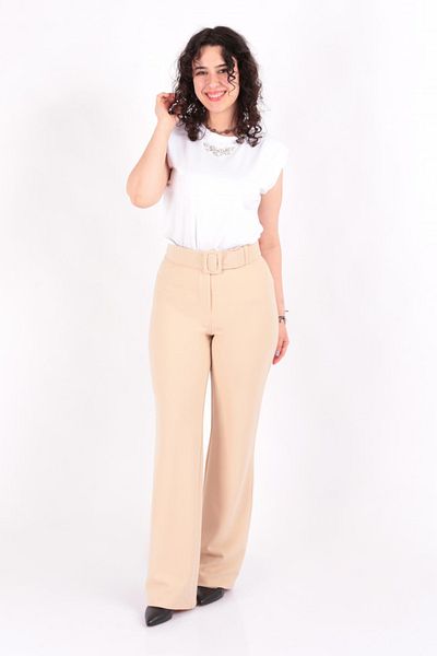 TULIN Tulin K24-12002 Women's Knitted Belted Trousers