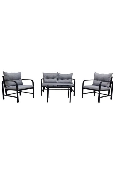 Rainbow Palermo Metal Oturma Grubu (2+1+1+sehpa) Siyah