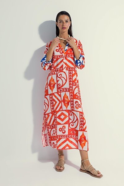 DeFacto Istanbul X Patterned Long Sleeve Breathable Beach Dress - Y1884az23hs