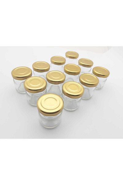 betüşce 29 Cc. White Metal Jar - Glass with Gold Lid, Small (12 Pieces)