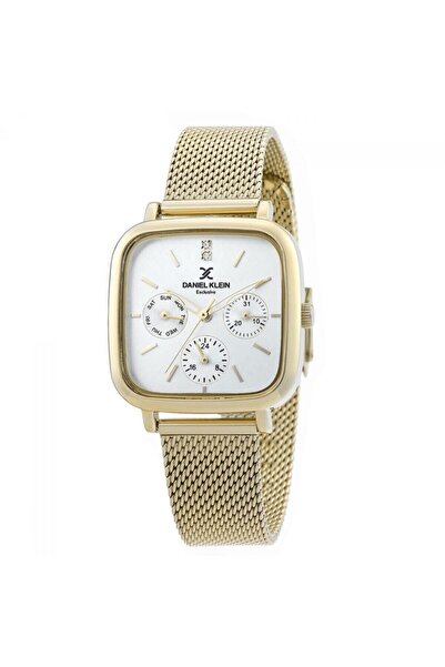 Daniel Klein Altın Gümüş Fonksiyonlu Takvimli Modern Oval Kare Kadın Kol Saati