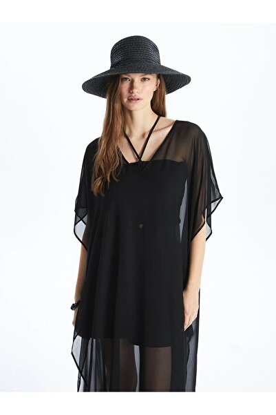 LC Waikiki Γυναικείο φόρεμα παραλίας LCW DREAM με λαιμόκοψη με μασίφ κοντό μανίκι