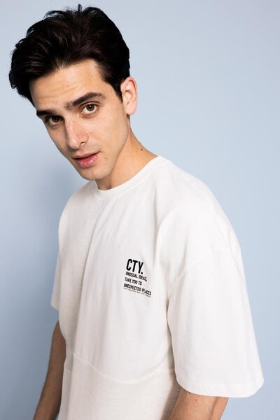 DeFacto Βαμβακερό μπλουζάκι με στάμπα με μονόχρωμο λαιμό πληρώματος Z4557az23sp