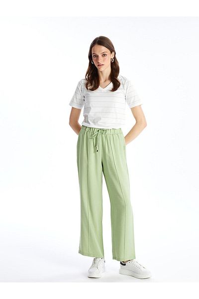 LC Waikiki LCWAIKIKI - Classic Women's Trousers, Straight Wide Leg and Elastic Waist