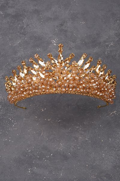 Hayalperest boncuk Crystal Jewelled Bead Decoration for Bride and Henna Wedding - Gold Crown