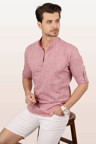 Etikmen Pánská košile Cherry Judge Collar Linen se třemi knoflíky v dárkové krabičce