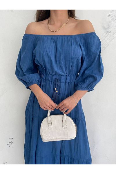 İLKCET MODA Madonna Collar - Seersucker φόρεμα με ελαστική μέση