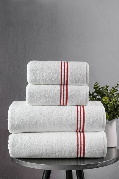 MEYN COLLECTİON Piko Embroidered Family Towel Set of Four