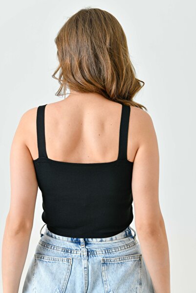 lovebox Black Strapless Crop Blouse - Flexible Camisole Fabric, Hanging Neck 8802