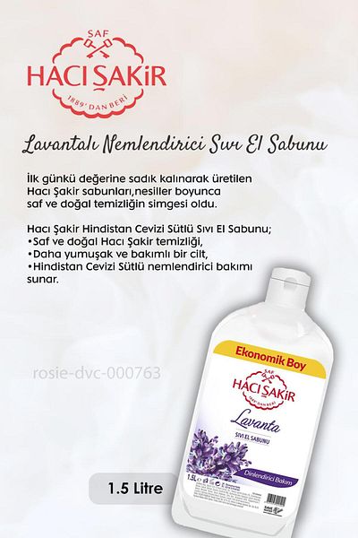 Hacı Şakir 1500 ml Lavender Coconut Liquid Hand Soap and ROSIE