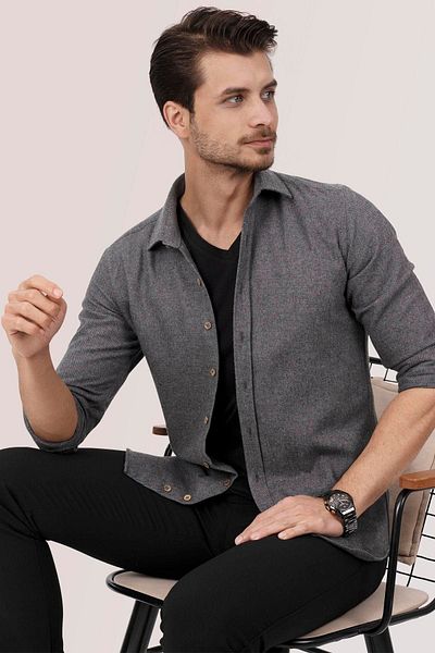 Etikmen Geräuchertes, einfarbiges Lumberjack Slimfit Herrenhemd in Geschenkbox