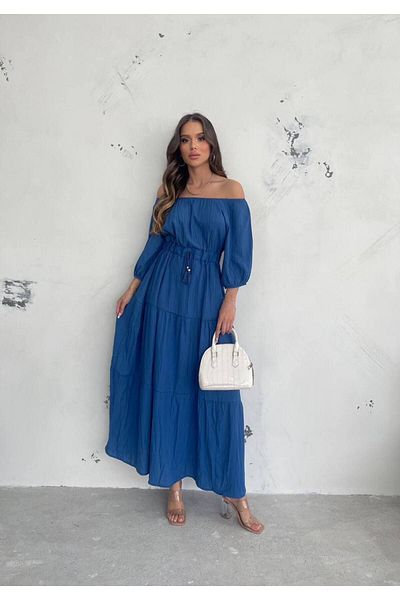 İLKCET MODA Madonna Collar - Seersucker φόρεμα με ελαστική μέση